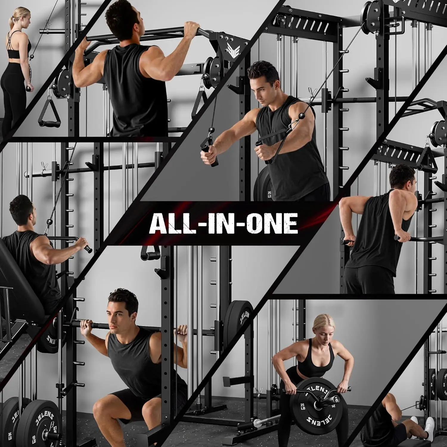 JELENS M21 Smith Machine, Multi-Function Power Cage with Dual Pulley Cable Crossover System, 2000LBS All-in-One