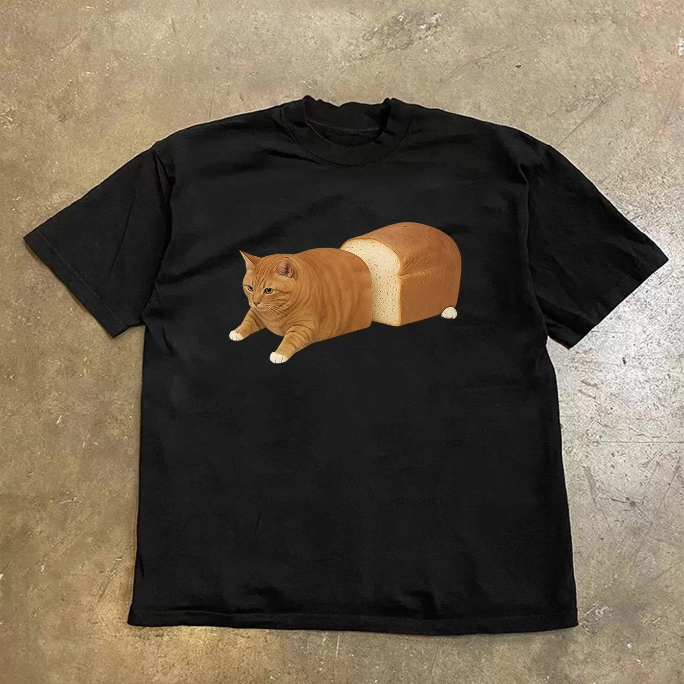 2026 Summer Men's Retro Fun Bread Cat Print T-shirt Cotton Casual Stylish Streetwear Oversized Suitable for Any Occasion