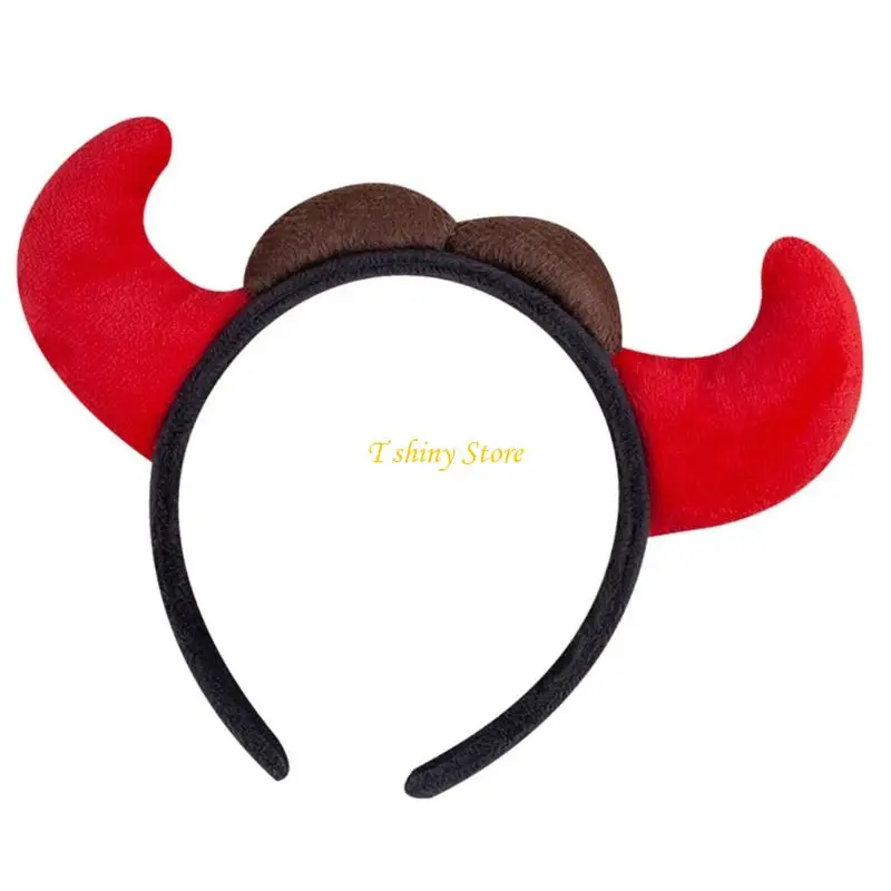 N58F Teufel Hörner Haarband mit weichem Stoff für Halloween -Cosplays bequem Unisex Kopfstück Party Theme Dekoration