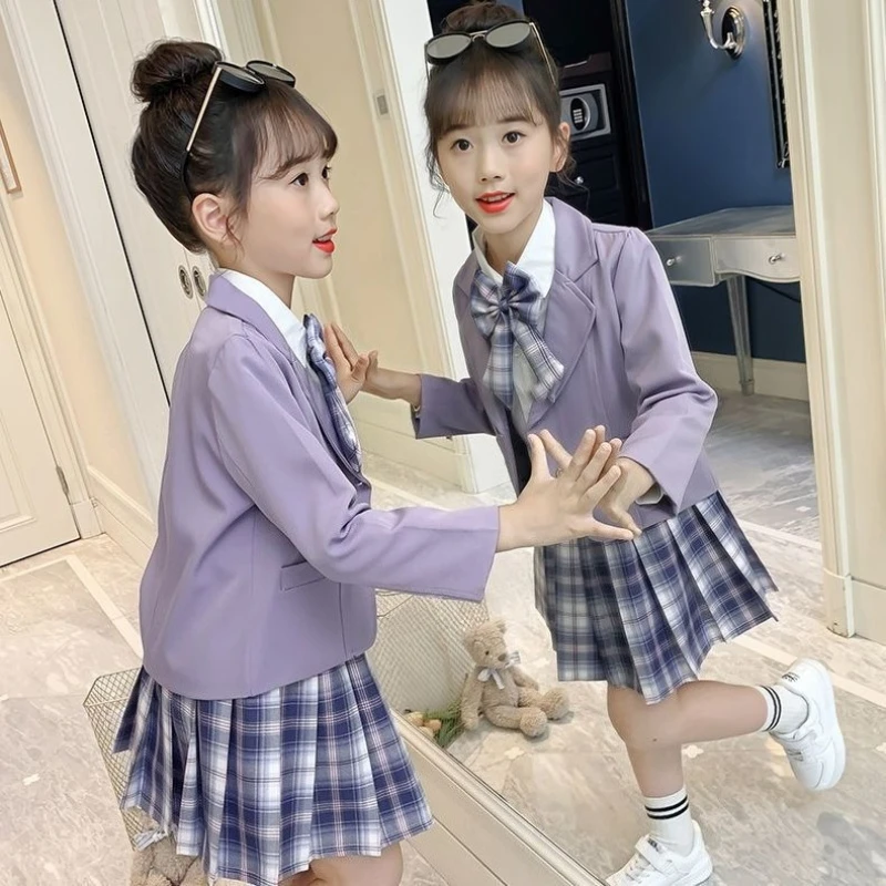 

Комплект школьной формы для девочек: укороченный блейзер и плиссированная юбка, 2 предмета, для подростков, весна-осень, стильный образ