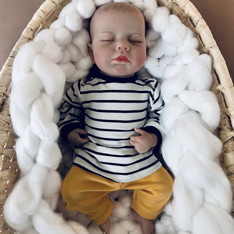 眠っている新生児の男の子の人形、リアルな新生児の男の子の人形、子供のためのクリスマスギフト、48cm、18.9インチ