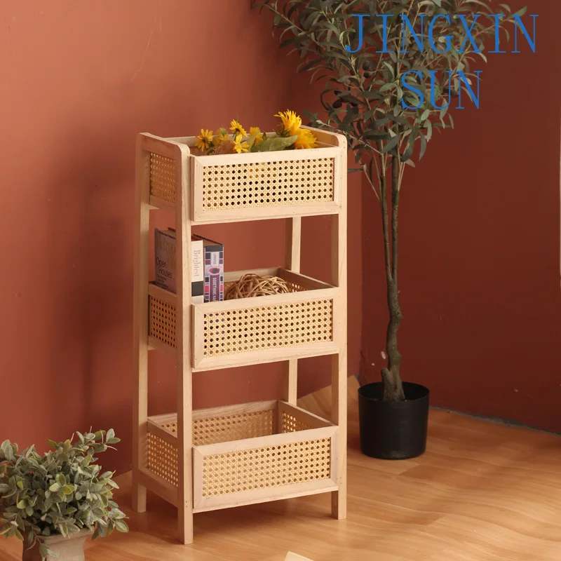 Log household simple utility rack Multi-layer floor storage rack Bed and breakfast bedroom Balcony Study sorting storage rack