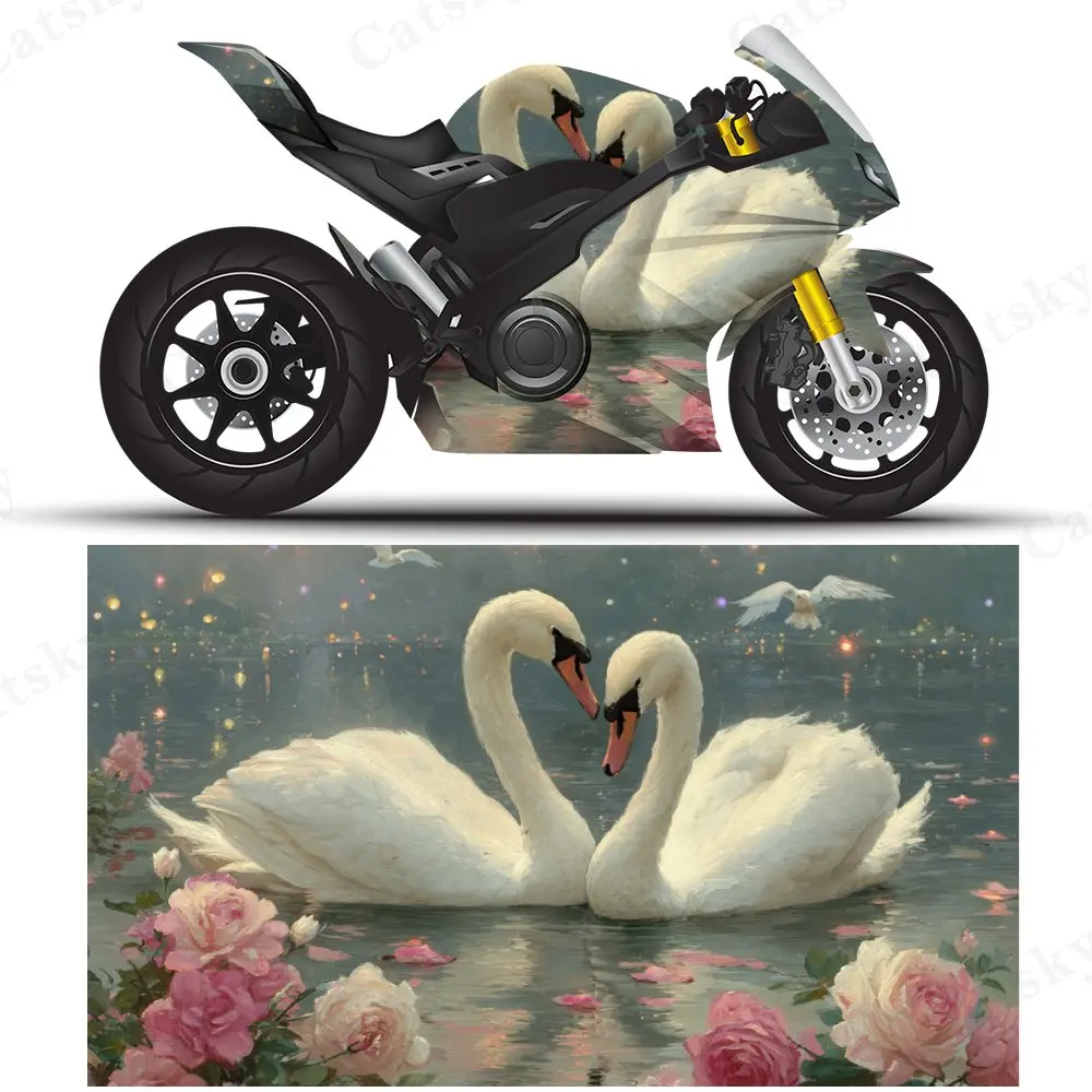 

Виниловая пленка для мотоцикла Romantic Swan, самоклеящаяся водонепроницаемая наклейка для мотоцикла из ПВХ, декоративная пленка против царапин для кузова велосипеда