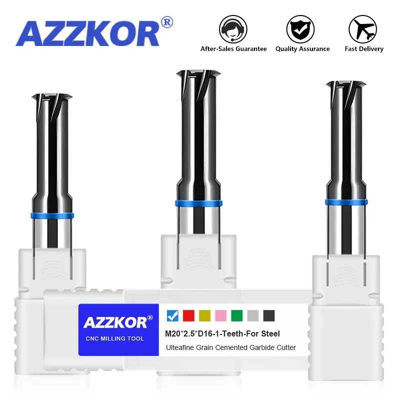 AZZKOR HRC65 Sing-Teeth Thread Milling Cutter Tungsten Steel Carbide Black Coating High Hardness Endmills For CNC Machining Tool