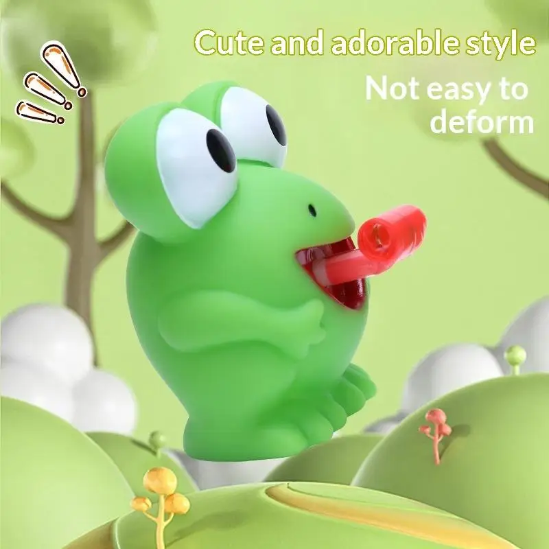 Popping Tongue Green Frog Squeeze Toy Soft Elastic  Fidget Toy Waterproof for Kids Bathroom Play Fun Gift