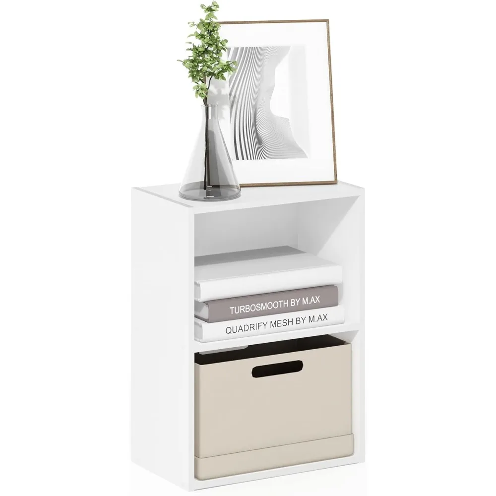 2-Tier White Bookcase Storage Shelf for Books Display Organizer Durable Wood Furniture