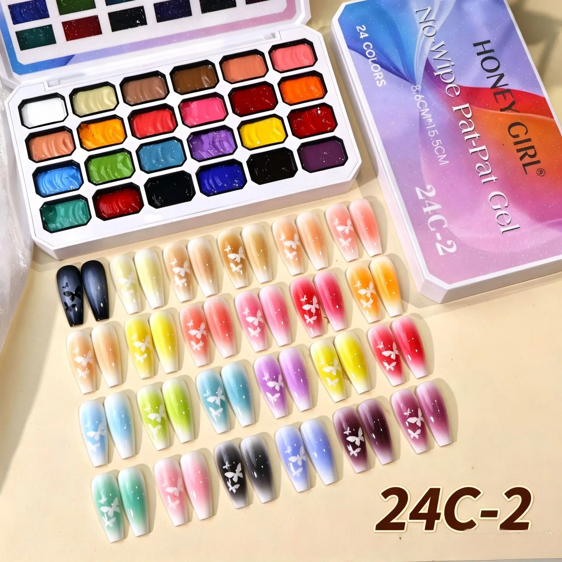 24Color Pat Patting Gel Nail Polish Transfer French Design Soak Off UV LED Gel Varnish Gradient Patting Gel Palette for Manicure