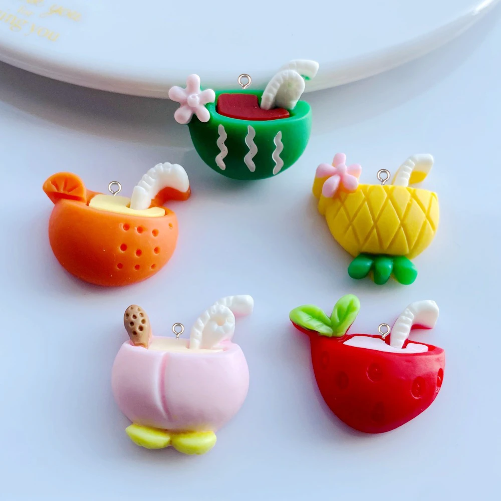 100pcs New Fruit Ice Cream Cup Resin Pendant Jewelry Making DIY Earrings Bracelet Keychain Decoration Cute Charms