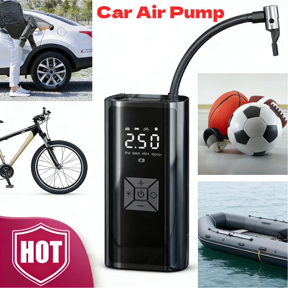 

Car Air Pump LED Display Automatic Air Pump Intelligent Rechargeable Air Pump Wireless for Vehicle Motorcycle for Car Tyre Balls