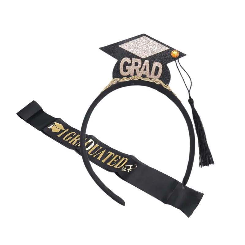 ABKI-1Set, повязка на голову с градиентной кепкой, постепенный атласный пояс, 2024, принадлежности для украшения выпускного вечера, реквизит для фотосессии, мини-капелюшок бакалавра