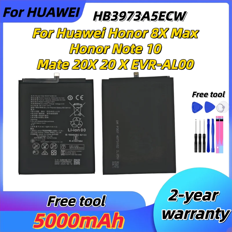 

2026 years 5000mAh HB3973A5ECW For Huawei Y Max/Mate 20 X/For Honor 8X Max/Note 10 Battery + Free Tools