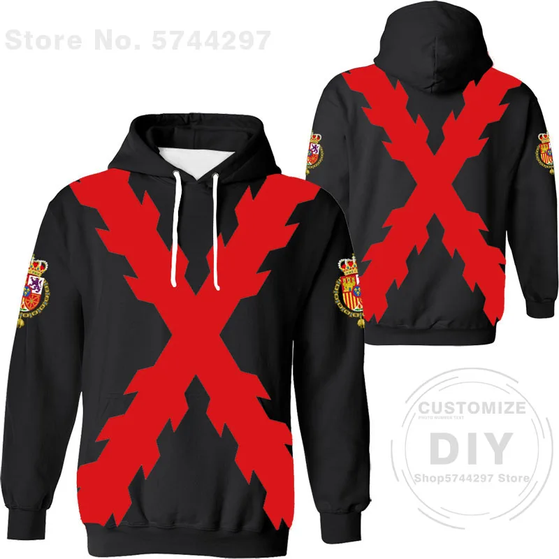 Spanish Empire Hoodie Free Custom Made Name Spain Imperio Sweatshirt Burgundy Hispanic Catholic Monarchy Print Flag Cross Clothe