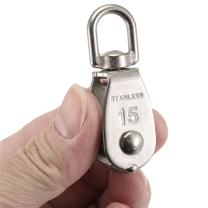 ABZV-Pulley 304 كتلة بكرة واحدة من الفولاذ المقاوم للصدأ M15 نظام بكرة محمل دوار صغير عالي التحمل للتزوير، سهل الاستخدام 2