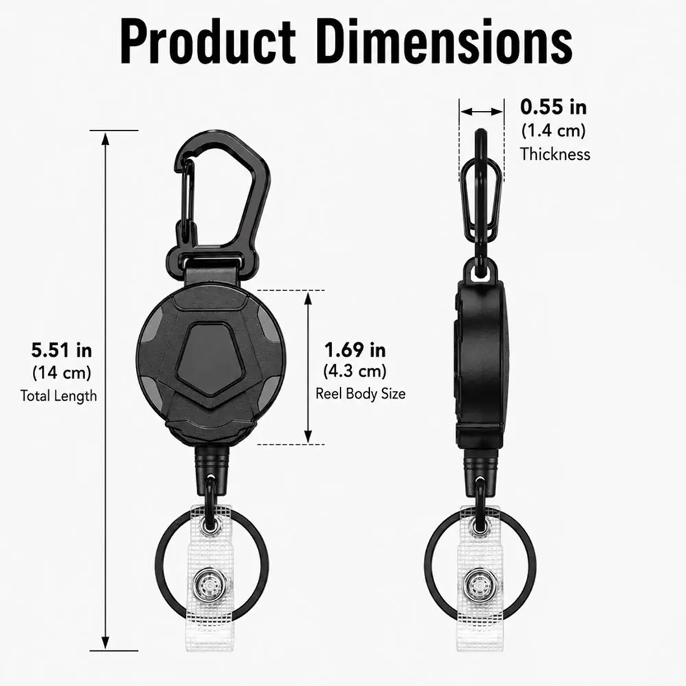 5-Pack Retractable Keychains with Carabiner Hook Keychain and Clear ID Clasp, Retractable Wire Rope, Sturdy and Durable
