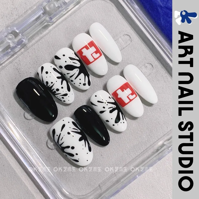 Spray blanco y negro Super tipo calamar Cool Splatoon 3 Splaton Cool Nail Art pintado a mano
