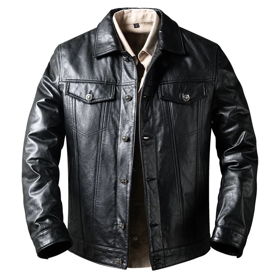 

Men's Genuine Leather Jackets Spring Autumn Cowhide Leather Jackets For Men Bussiness Casual Coat