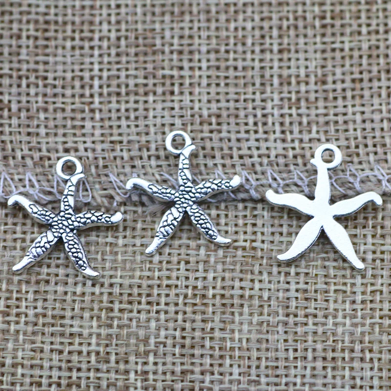 30 Pieces 17x18mm Antique Silver Color Sea Star Charms Necklace Accessory for DIY Jewelry Making