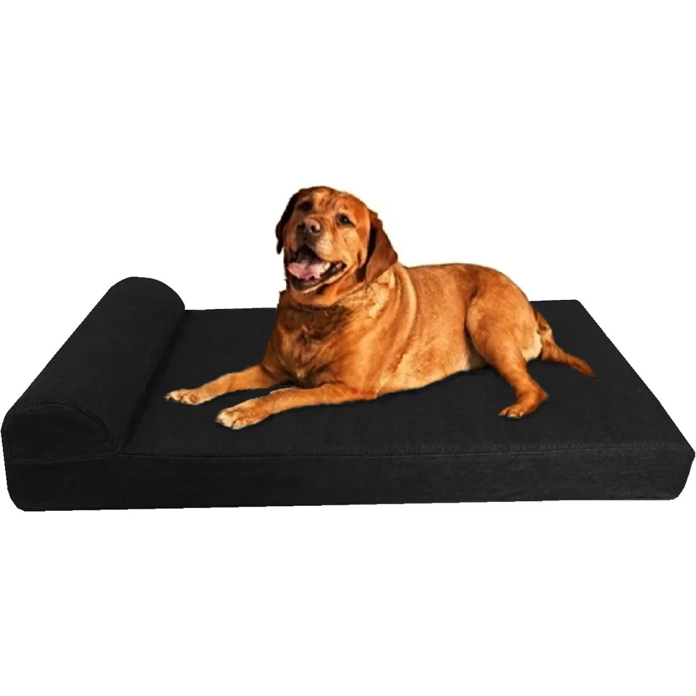 

Premium HeadRest Pillow Orthopedic Cool Memory Foam Dog Bed for Large Dogs, Waterproof Lining with Washable Canvas Black Cover,