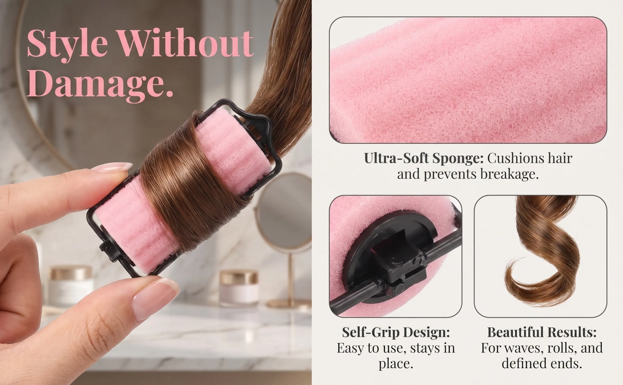 8Pcs Sponge Hair Rollers Self-Holding Foam Curlers for DIY Home Salon Use Easy to Use Damage-Free Curling Tool for Medium Long