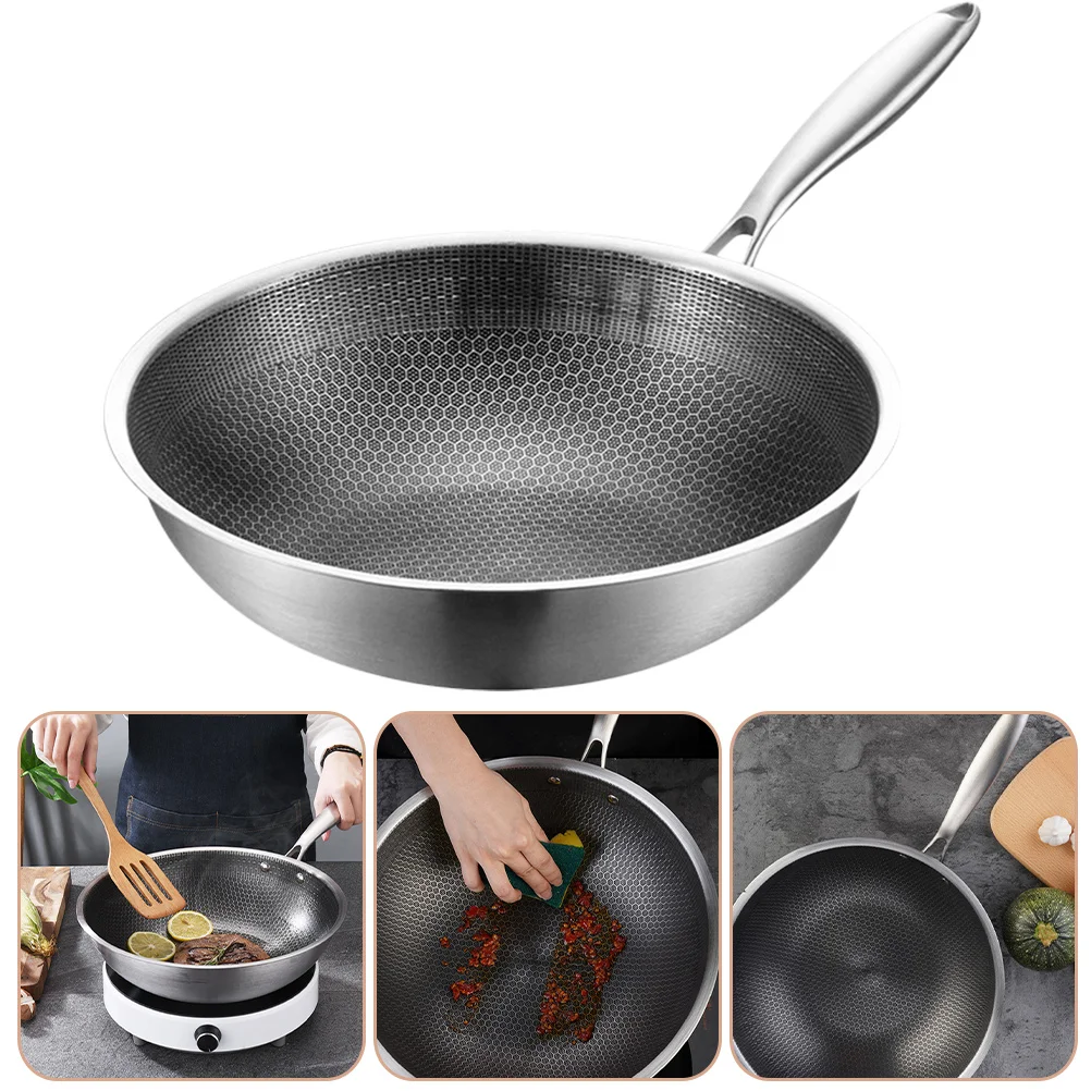 

Stainless Steel Wok Cooker Egg Pan Woks for Electric Stove Stir-fry Everyday Portable Heavy Duty Bakeware