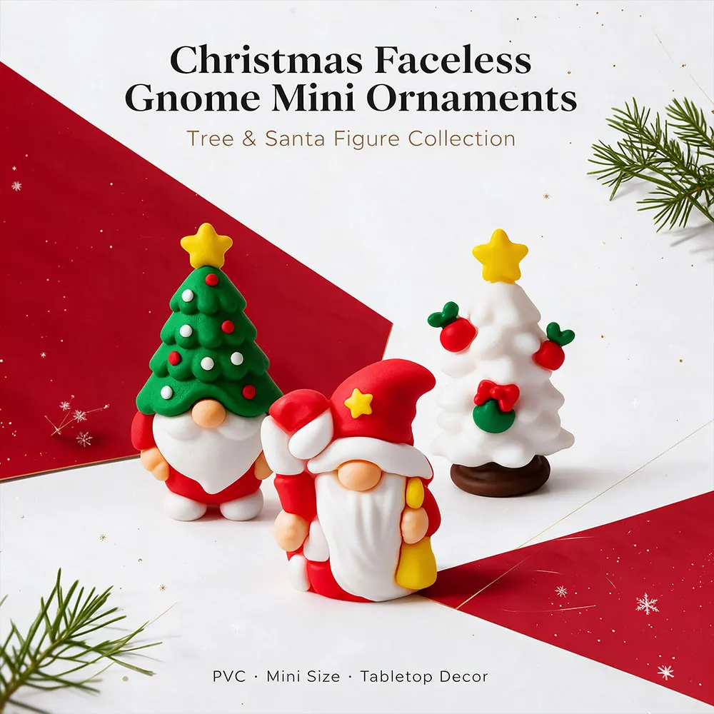 Christmas Gnome Mini Figurines Tiered Tray Decor Swedish Tomte Santa Doll Winter Holiday Xmas Mantel Shelf Desktop Ornament