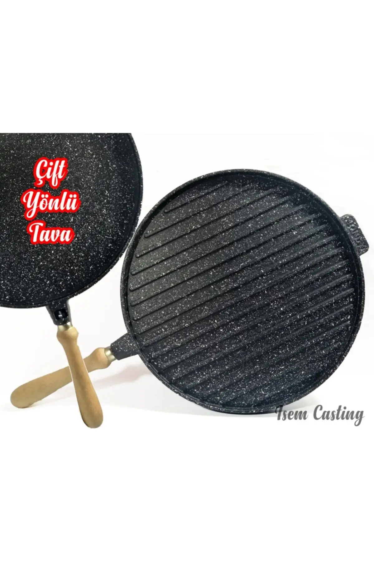 36 Cm Double Sided Granite Cast Bazlama Gözleme Grill Pan