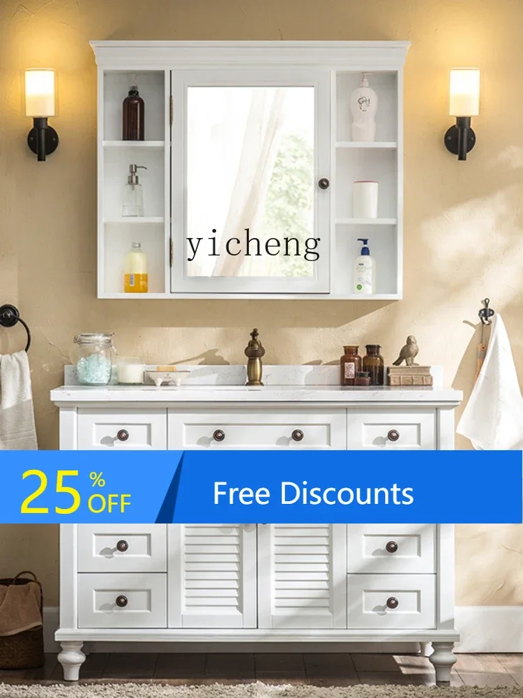 

LYY Oak Bathroom Cabinet Combination Floor-Standing Washbasin Wash Basin Solid Wood Washstand