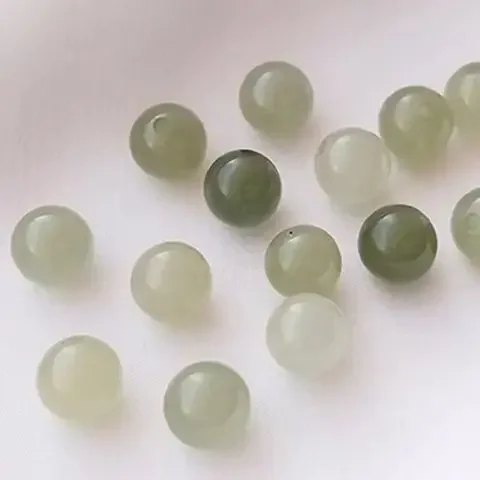 Natural Hetian Jade Half Hole Round Bead Clear Aquamarine Single Hand Scattered Bead for DIY Earrings Rings Bracelets