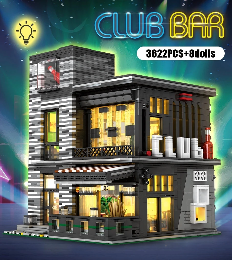 Modern 86008 Panoramic Lighting Version Club Bar Street View 3622Pcs Building Assembly Building Blocks Model Toys For Children
