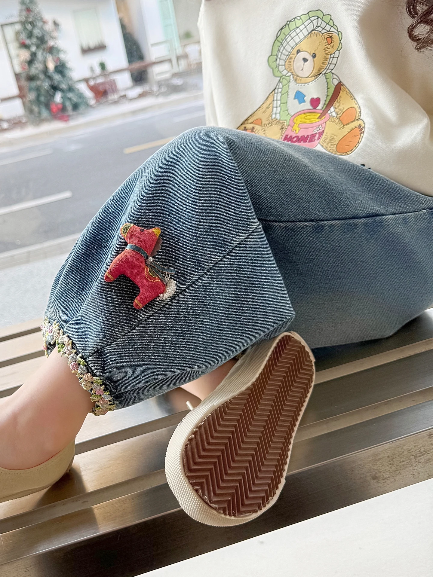 女の子カジュアルジーンズパンツ春秋アウター小さな女の子ファッショナブルな長ズボン韓国スタイル子供服