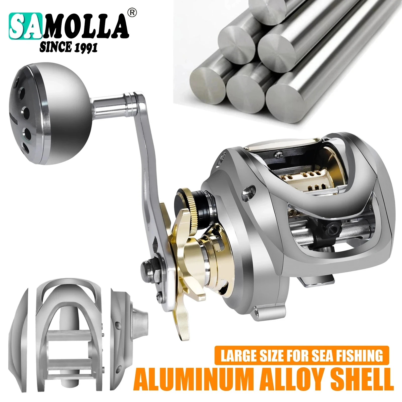 All Aluminum Alloy Shell And Base Baitcasting Reel Large Deep Sea Fishing Reel Saltwater Waterproof 7.2:1 15KG Drag