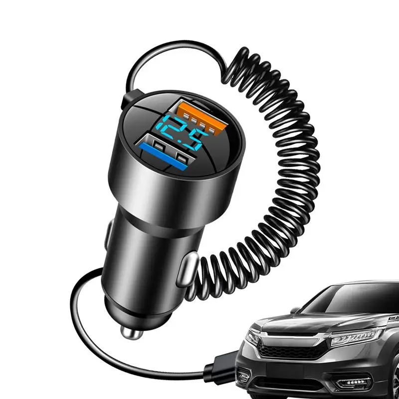 Fast Car Charger USB C PD QC 3.0 Type C Charger Fast Charging Car 100W Car Charger Retractable Cord For Smartphones Tablets