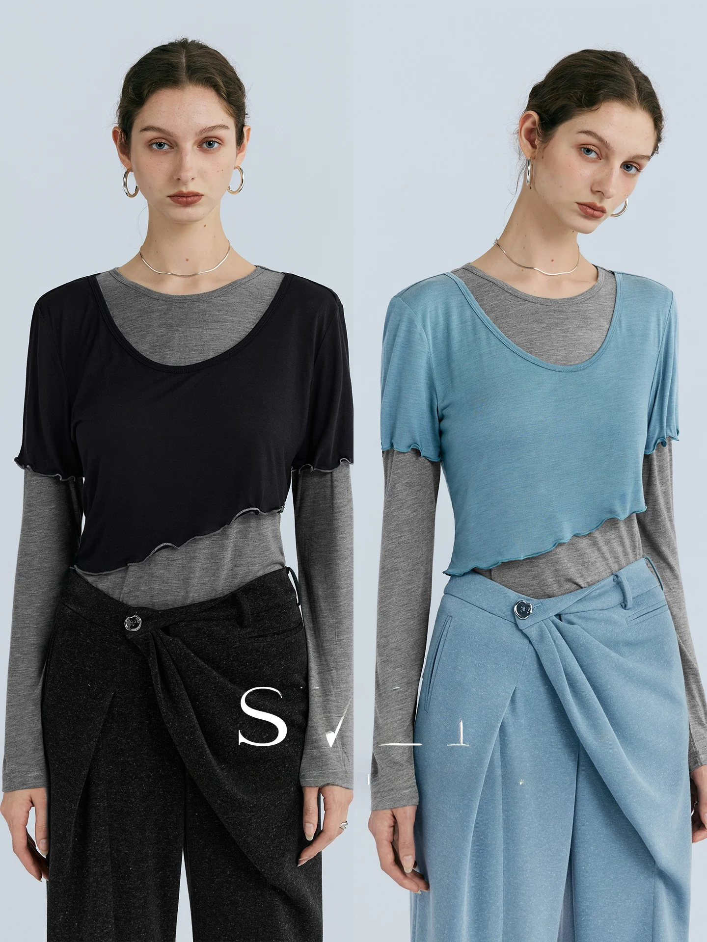 

SVLI Skin-Friendly Fashionable Long Sleeve round Neck T-Shirt Set Casual Slim Fit Women's Spring Collection Layering Set