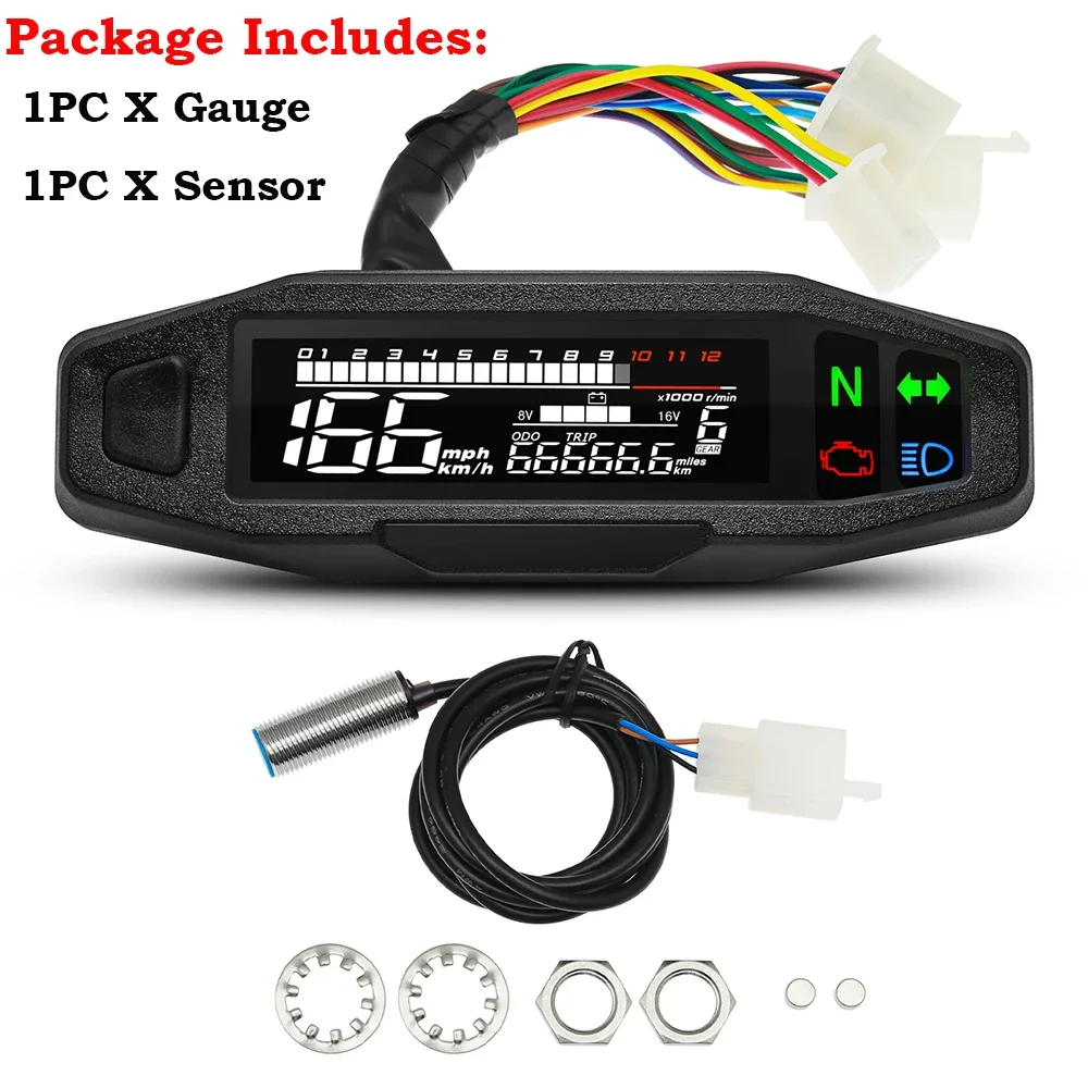 Ein neuer Universal Moto RPM Tachometer Tachometer Geschwindigkeitsmesser Tacho Meter Digitaler Kilometerzähler Instrument Sensor Set für Motorrad