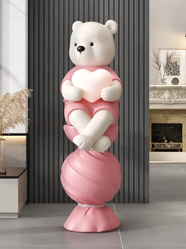 Home Decor Bear Statue Floor Decor Nordic Living Room Creative Cartoon Animal Sculpture Art Ornament Housewarming Gift Figurine