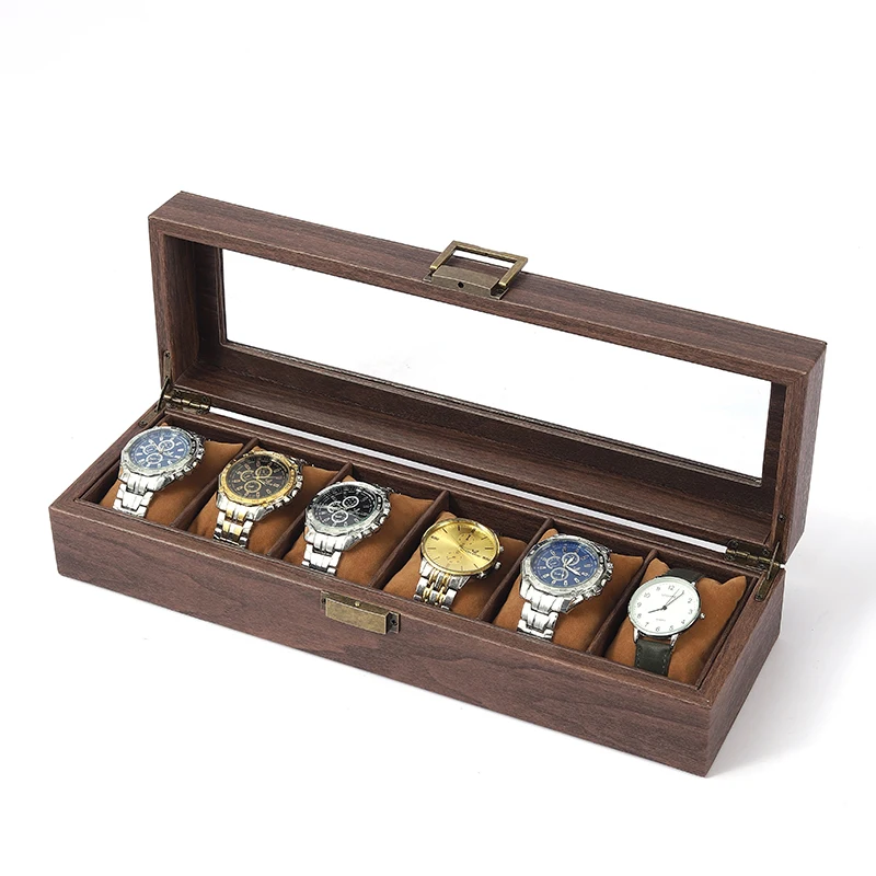 3/6/10/12 Slot Pu Leather Watch Box Protable Travel Watch Case Storage Vintage Wood Colour Buckle Watch Stand Jewelry Organizer