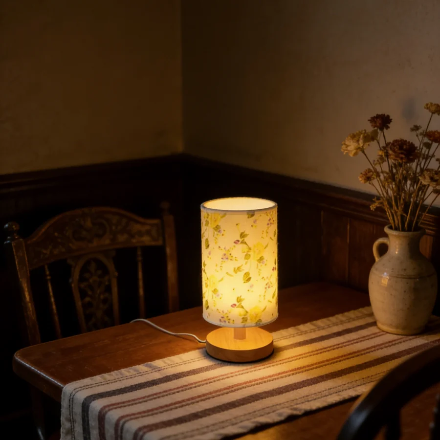 

Настольная лампа с цветочным узором, 1 шт., деревянное основание, USB-ночник, лампа в пасторальном стиле для спальни, гостиной, общежития