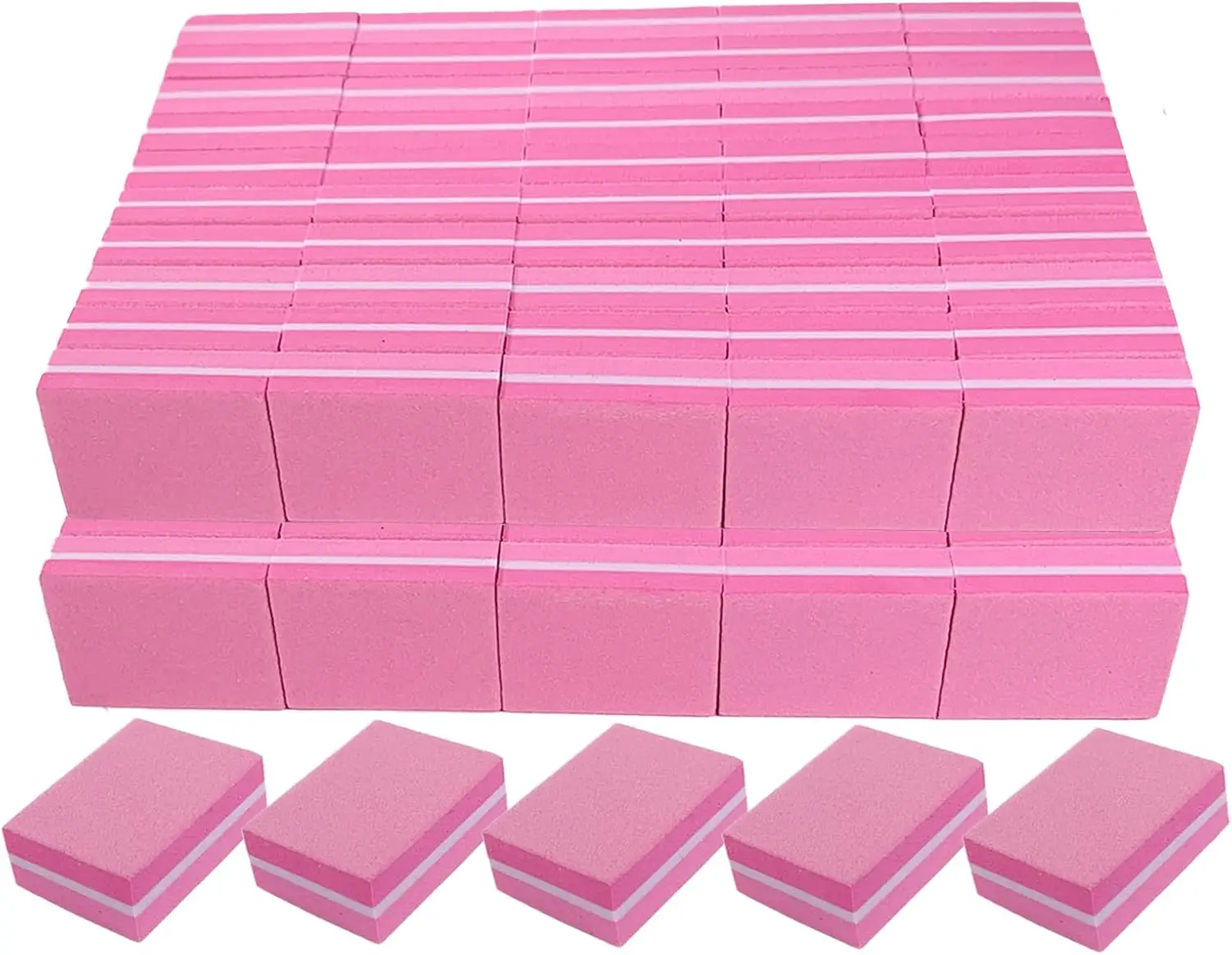 

100 Pack Mini Nail Buffer Blocks, 100/180 Grit for Acrylic and Natural Nails, Hot Pink Professional Manicure File Set