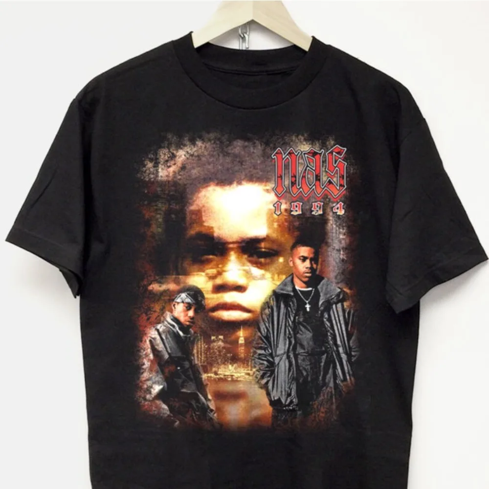 NAS T-SHIRT Vintage Y2k Rap Tee Hip Hop Graphic Concert Tour Merch Old School 90s Tupac Biggie Kanye Wu Tang Drake Dmx Mf Doom