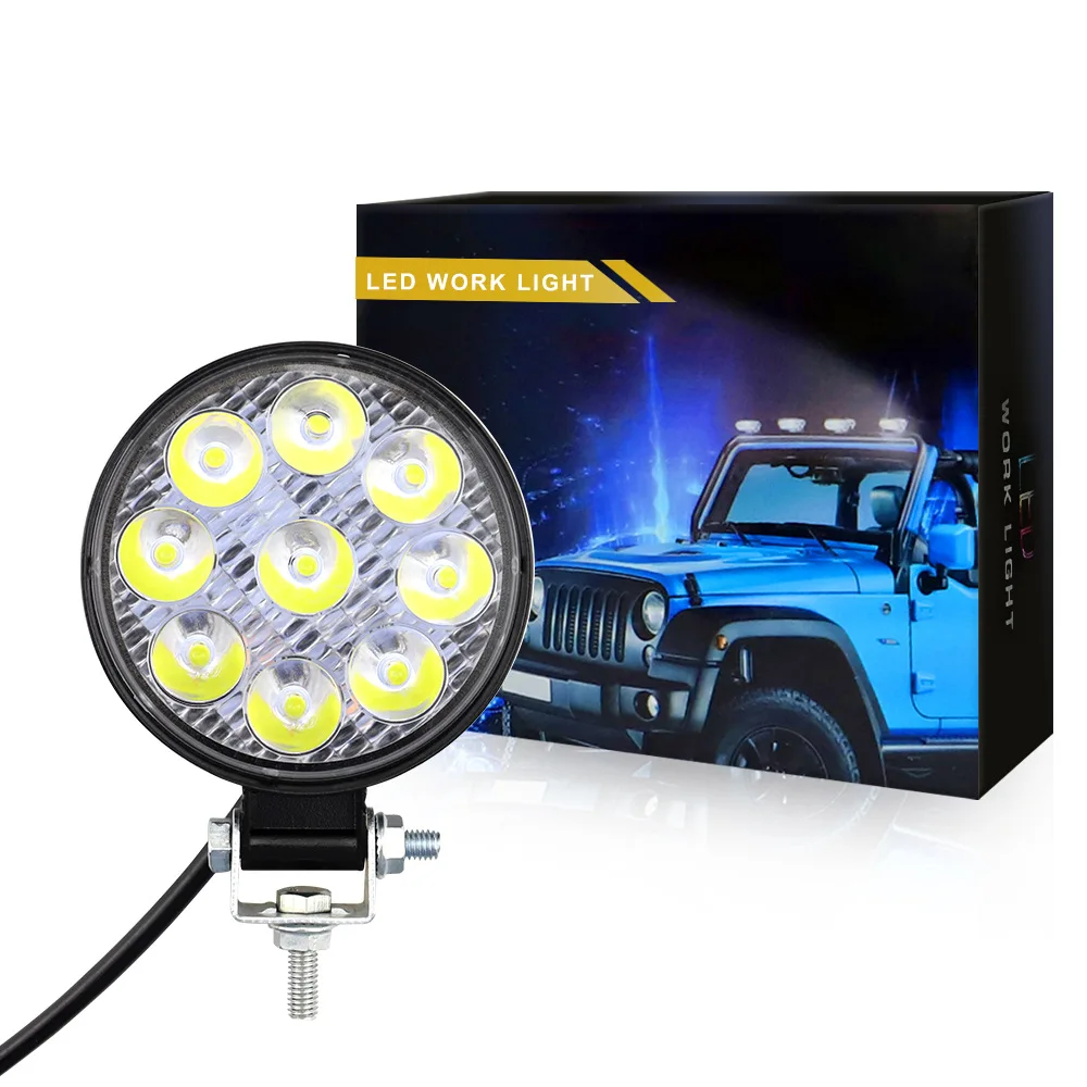 27W Mini Round LED Work Light 9 LEDs 6500K Spot Beam IP65 Waterproof DC 9-30V Headlights Lamp For Car Truck Boat ATV Off-Road