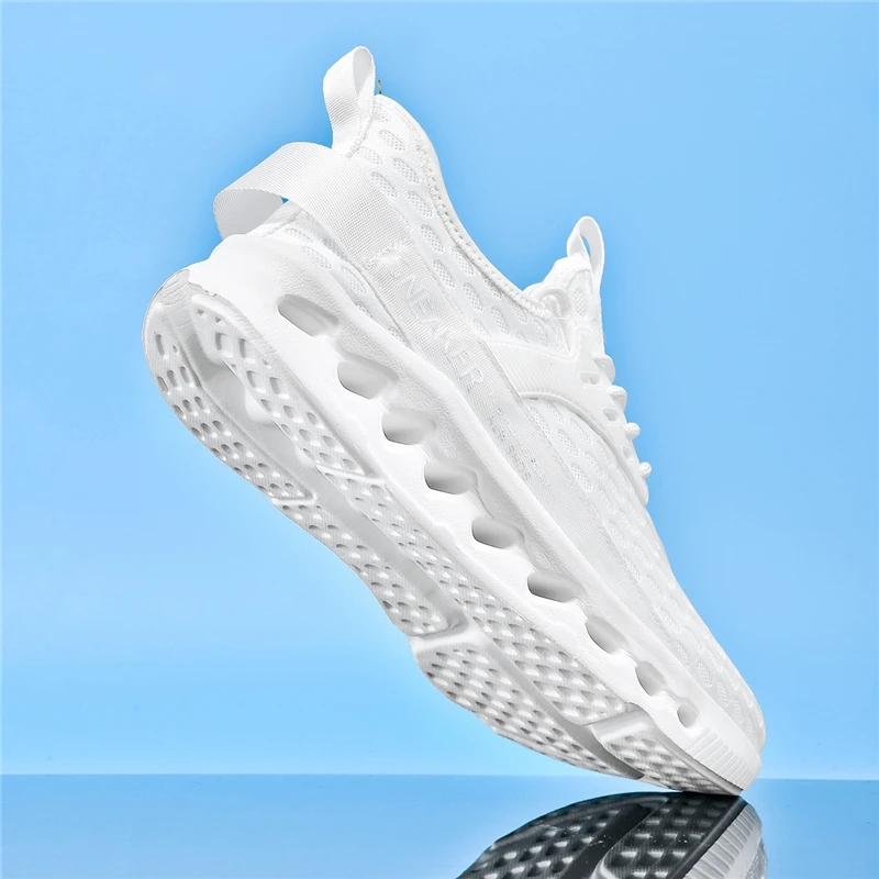 Gran oferta de zapatillas informales blancas, zapatos de hoja para hombre y mujer, talla grande 46, zapatillas para correr ligeras y transpirables, zapatillas deportivas de tenis de malla para hombre