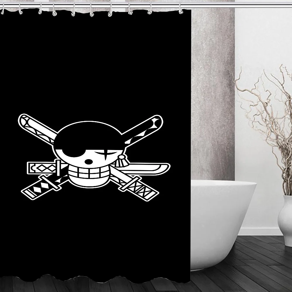 Curtains for Bathroom Shower Curtain Anime Pirate Flag Accessories Bath Waterproof Fabric Set the Anti-mold Opaque Washable Home