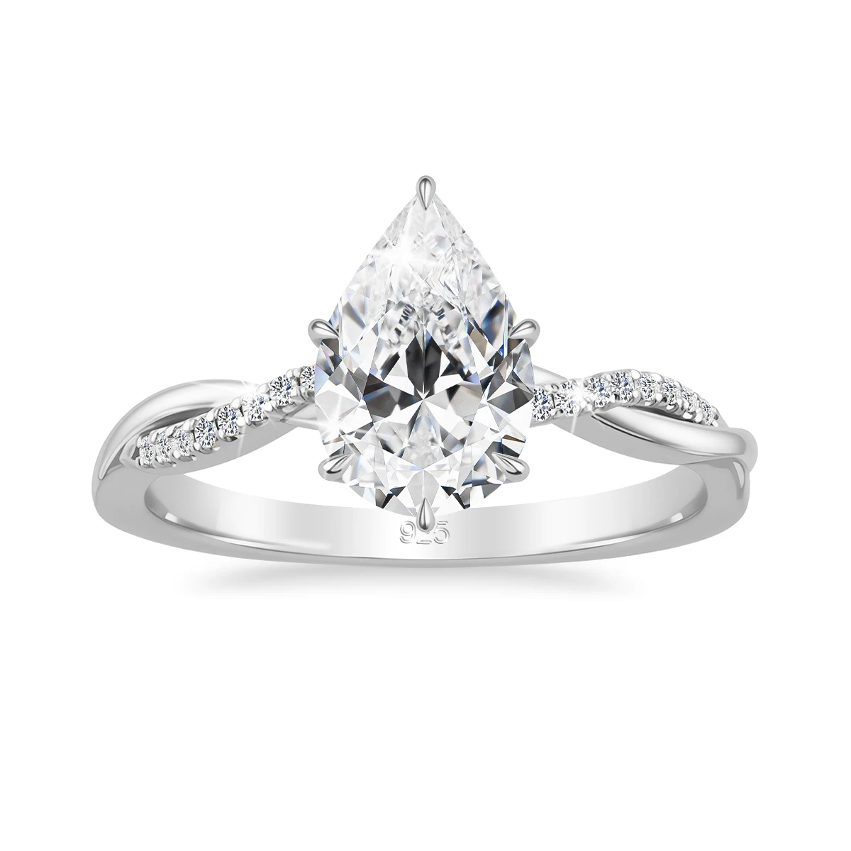 Szjinao 2CT Pear Cut Moissanite Ring Set D VVS1 925 Silver 2pcs Stackable Ring Band for Bridal Women Wedding Anniversary Gifts