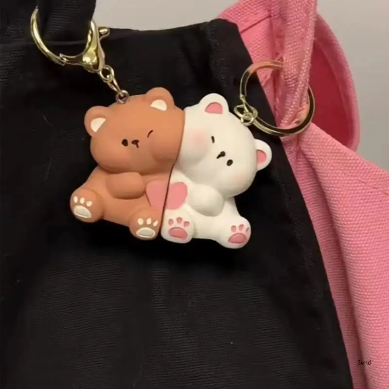 1Pair Cartoon Love Bear Suction Keychain Pendant Creative Bag Decoration Accessories Couple Keyring Gifts