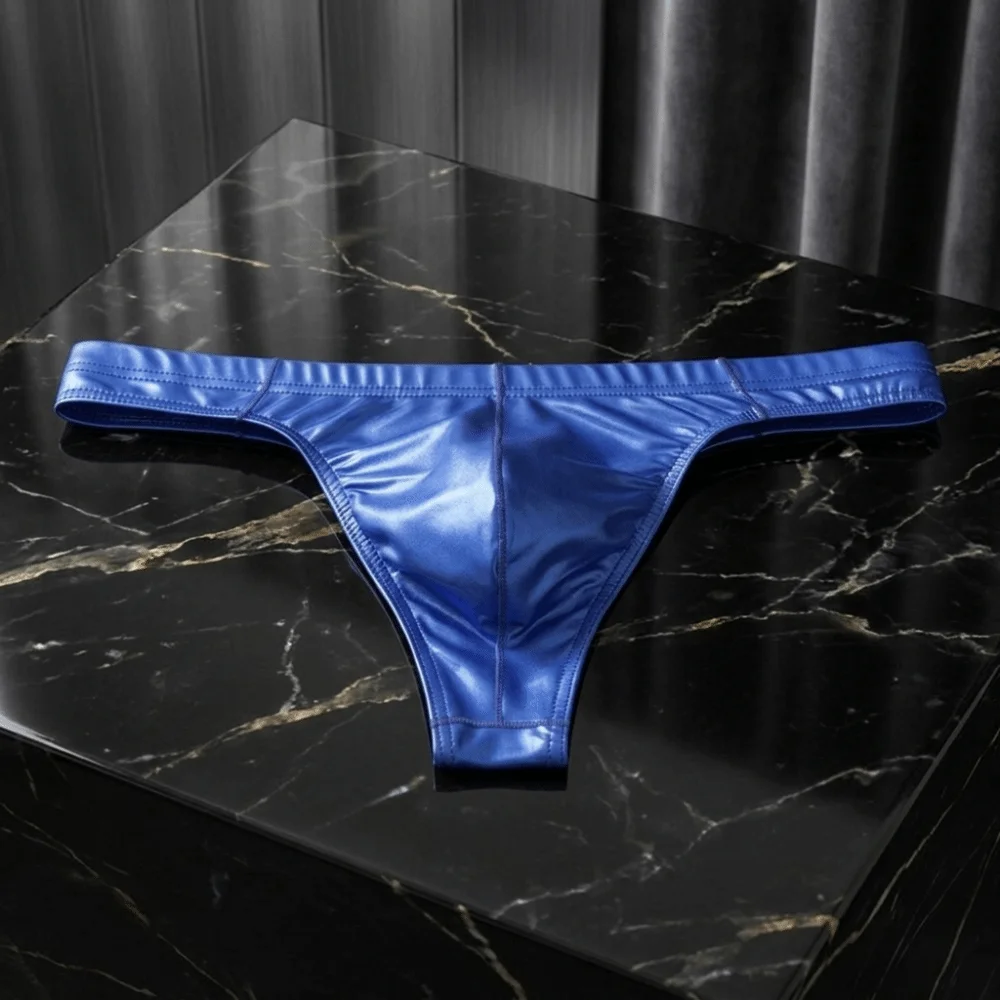 Solid Design Satin Silk Men's Thong Underwear Low-Waist Underpants Glossy Men Triangle Panties Youth Style