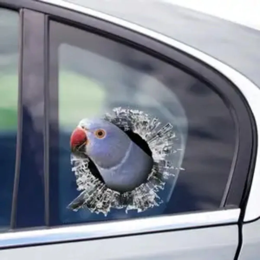 1PC Purple Ring-Necked Parrot Vinyl Sticker, Cracked Glass Style Decal for Car Window, Laptop, Water Bottle & Motorcycle
