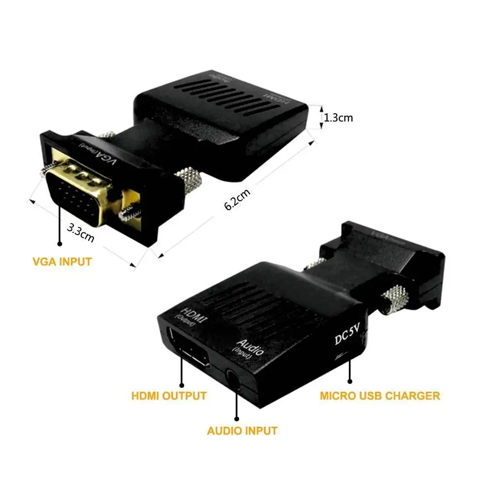 VGA to HDTV Adapter with Audio PC to TV Monitor Projector 1080P Active Converter