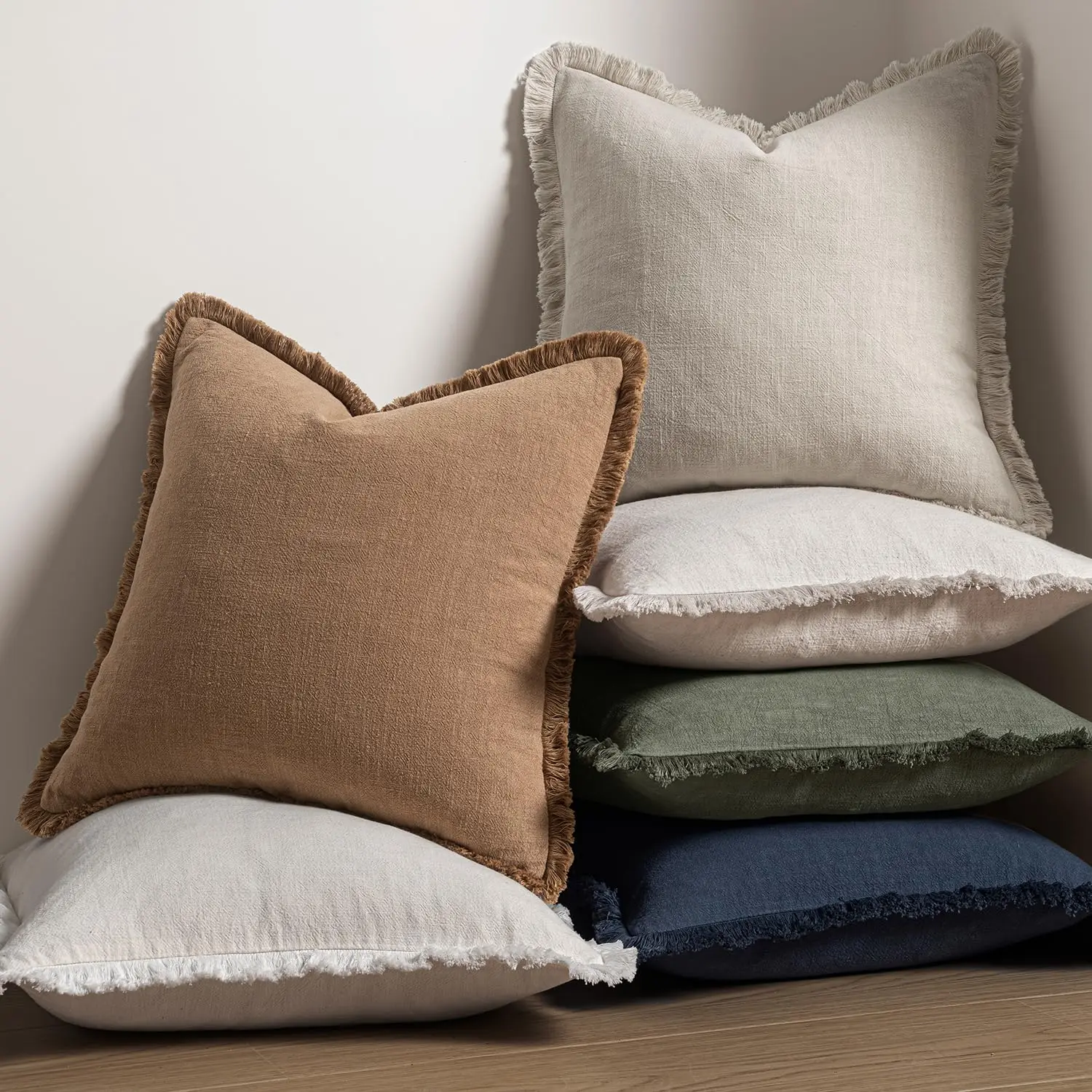 Rosa Dekorative Sofakissenbezüge Neutrale Leinen-Fransen Zierkissen Boho Akzent-Kissen für Bett Sofa Wohnzimmer 45x45cm – Detail 11