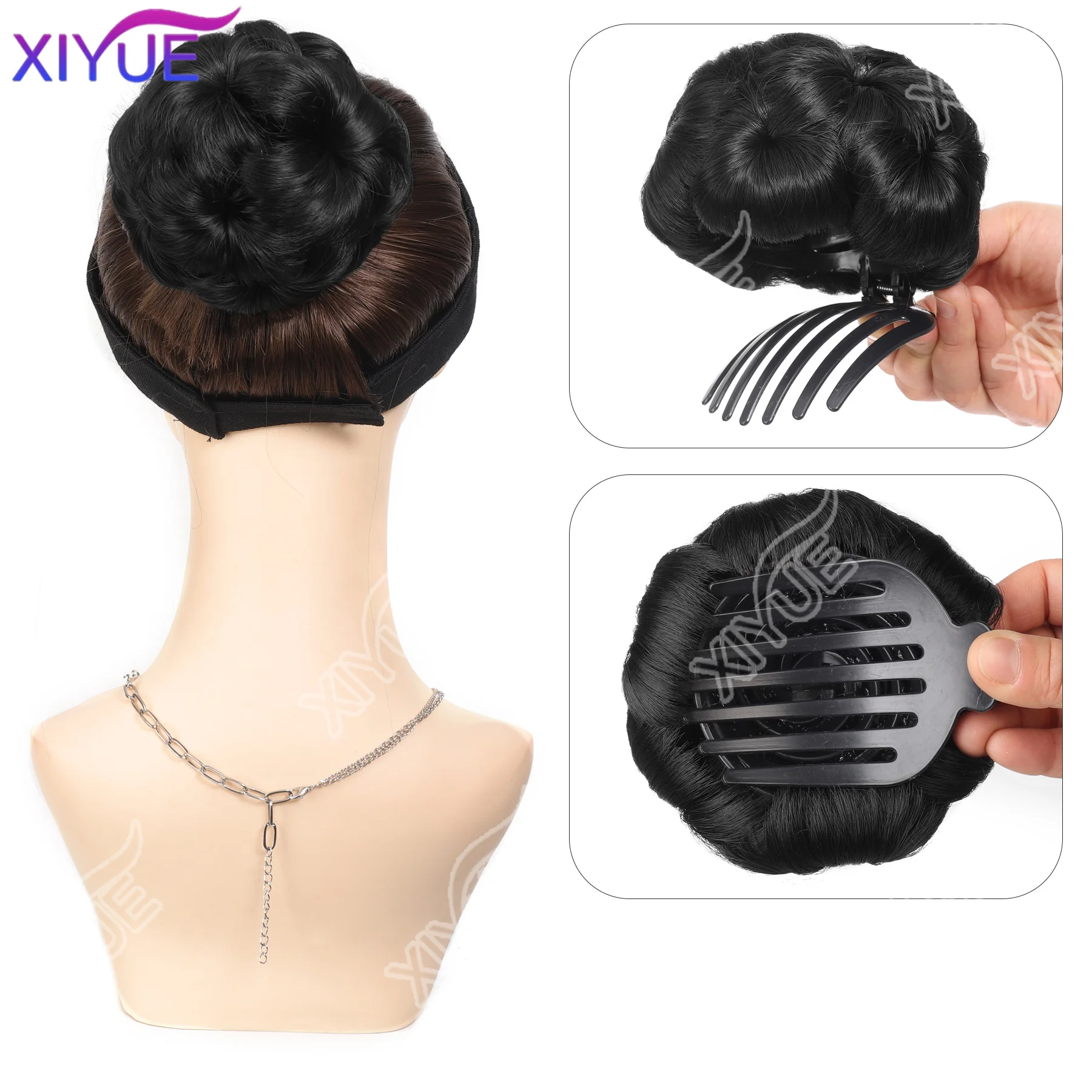 Buns Hair Pieces Fake Synthetic Hair Bun Extension Hair Chignon Tress Claw In Pony Tail Bun Nine Flowers Bride Fiber Hair