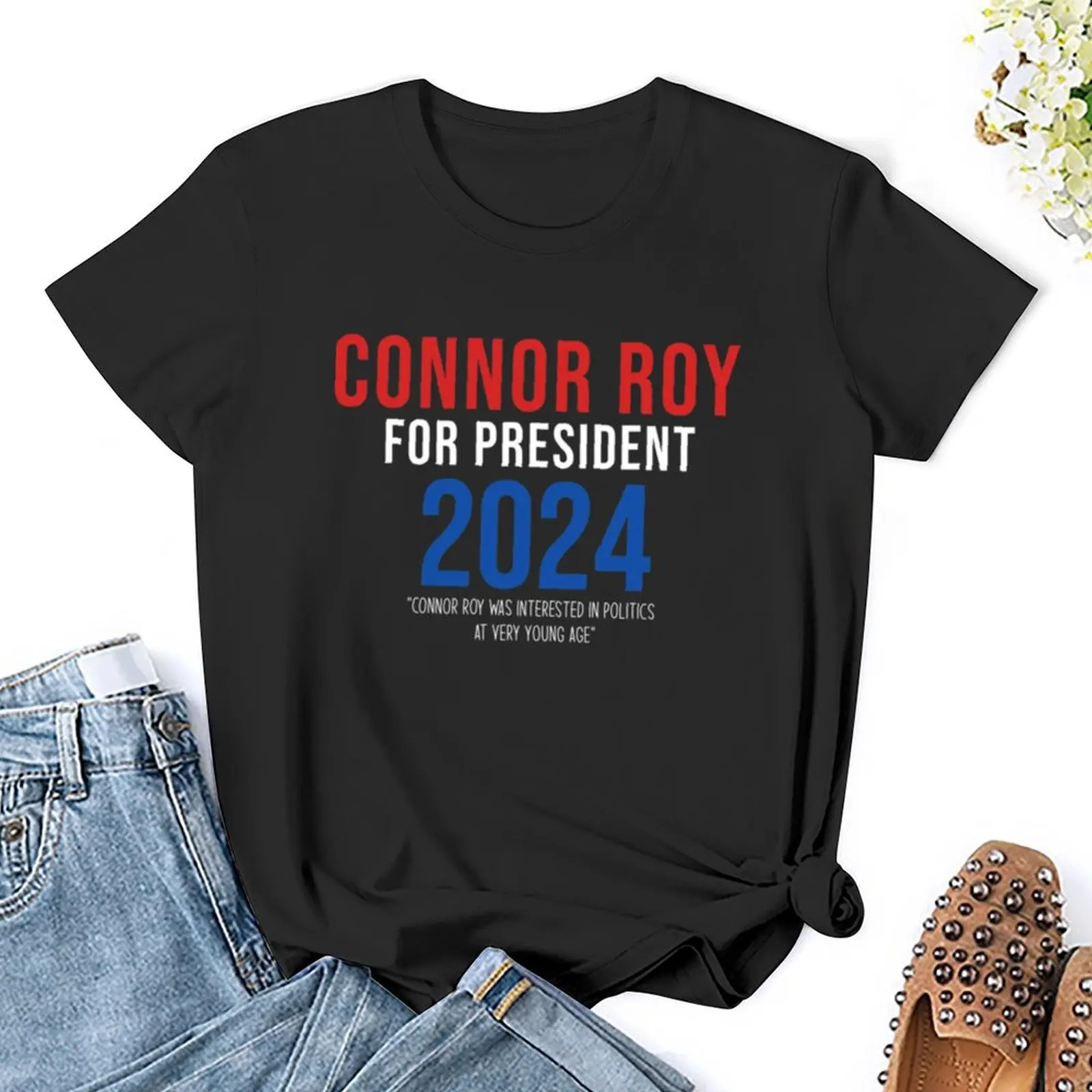 Connor Roy para mulheres, roupas estéticas, camiseta manga curta, camisas de gato, roupas estéticas